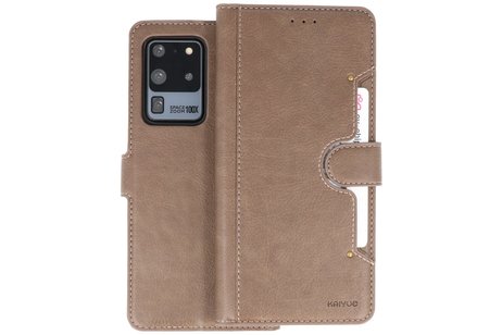 KAIYUE - Luxe Portemonnee Hoesje - Pasjeshouder Telefoonhoesje - Wallet Case - Geschikt voor Samsung Galaxy S20 Ultra - Grijs