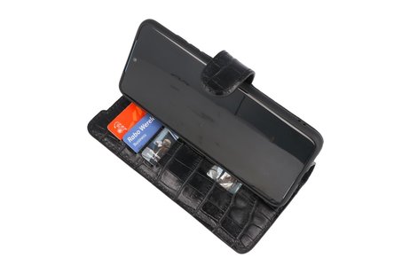 BAOHU Krokodil Handmade Leer Telefoonhoesje - Wallet Case - Portemonnee Hoesje voor Samsung Galaxy S20 Ultra - Zwart
