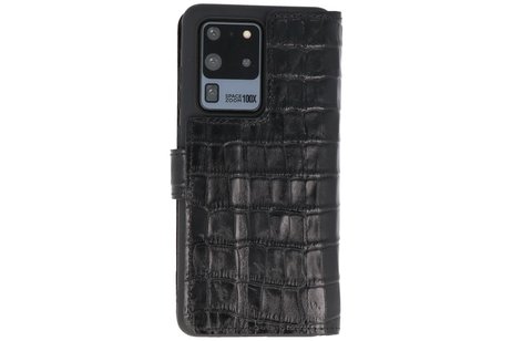 BAOHU BAOHU Krokodil Handmade Leer Telefoonhoesje - Wallet Case - Portemonnee Hoesje - Geschikt voor Samsung Galaxy S20 Ultra - Zwart