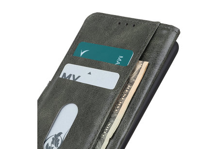 BAOHU Zakelijke Book Case Telefoonhoesje Geschikt voor de Samsung Galaxy A41 - Portemonnee Hoesje - Pasjeshouder Wallet Case - Donker Groen