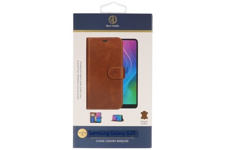 BAOHU Rico Vitello Echt Lederen Booktype Hoesje - Hoesje Geschikt voor Samsung Galaxy S20 - Bruin