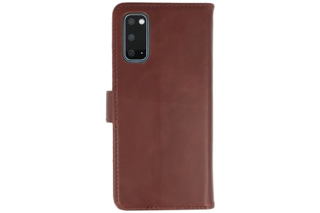 BAOHU Rico Vitello Echt Lederen Booktype Hoesje - Hoesje Geschikt voor Samsung Galaxy S20 - Mocca