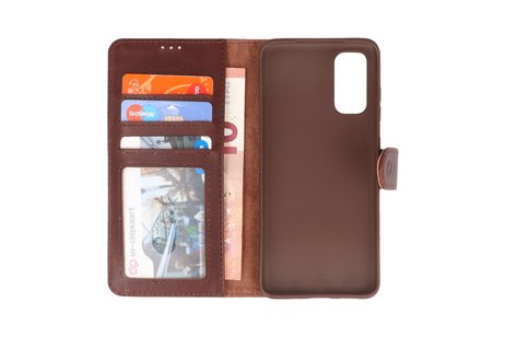 BAOHU Rico Vitello Echt Lederen Booktype Hoesje - Hoesje Geschikt voor Samsung Galaxy S20 - Mocca