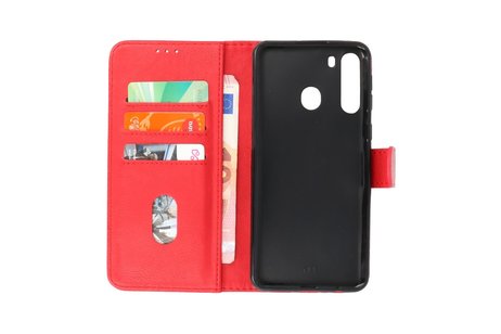 Hoesje Geschikt voor Samsung Galaxy A21 - Kaarthouder Book Case Telefoonhoesje - Rood