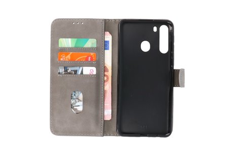 BAOHU Hoesje Geschikt voor Samsung Galaxy A21 - Kaarthouder Book Case Telefoonhoesje - Grijs
