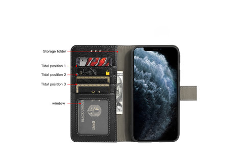 Echt Lederen Book Case Hoesje - Leren Portemonnee Telefoonhoesje - Geschikt voor iPhone 12 mini - Zwart