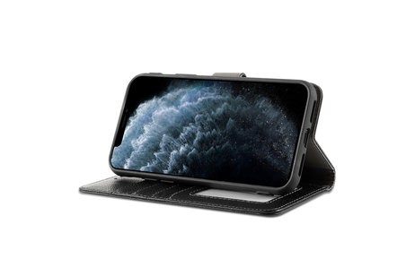 BAOHU Echt Lederen Book Case Hoesje - Leren Portemonnee Telefoonhoesje - Geschikt voor iPhone 12 mini - Zwart