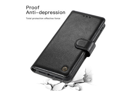 BAOHU Echt Lederen Book Case Hoesje - Leren Portemonnee Telefoonhoesje - Geschikt voor iPhone 12 mini - Zwart