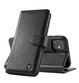 BAOHU Echt Lederen Book Case Hoesje iPhone 12 mini - Zwart