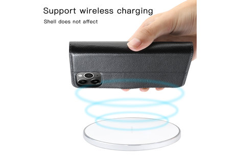 BAOHU Echt Lederen Book Case Hoesje - Leren Portemonnee Telefoonhoesje - Geschikt voor iPhone 12 Pro Max - Zwart