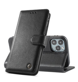 BAOHU Echt Lederen Book Case Hoesje iPhone 12 Pro Max - Zwart