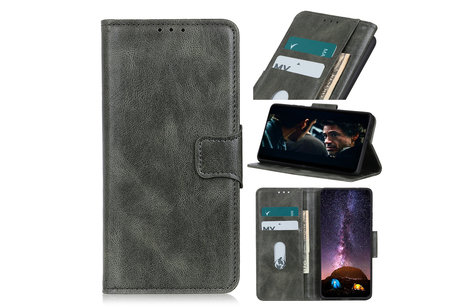 BAOHU Zakelijke Book Case Telefoonhoesje Geschikt voor de Samsung Galaxy M51 - Portemonnee Hoesje - Pasjeshouder Wallet Case - Donker Groen