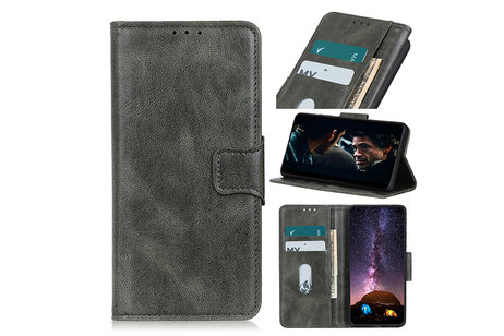 BAOHU Zakelijke Book Case Telefoonhoesje Geschikt voor de Oppo Reno 4 Pro 5G - Portemonnee Hoesje - Pasjeshouder Wallet Case - Donker Groen