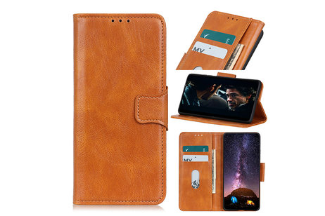 BAOHU Zakelijke Book Case Telefoonhoesje Geschikt voor de Motorola Moto E7 Plus - Portemonnee Hoesje - Pasjeshouder Wallet Case - Bruin