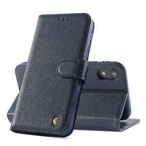 BAOHU Echt Lederen Book Case Hoesje - Leren Portemonnee Telefoonhoesje - Geschikt voor iPhone XR - Navy