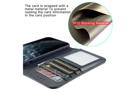 BAOHU Echt Lederen Book Case Hoesje - Leren Portemonnee Telefoonhoesje - Geschikt voor iPhone XR - Navy