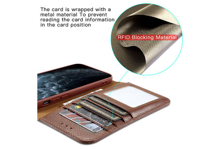 Echt Lederen Book Case Hoesje - Leren Portemonnee Telefoonhoesje - Geschikt voor iPhone XR - Bruin