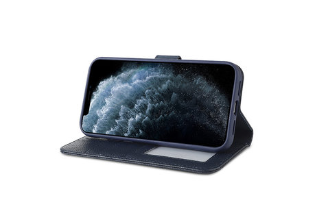 BAOHU Echt Lederen Book Case Hoesje - Leren Portemonnee Telefoonhoesje - Geschikt voor iPhone Xs Max - Navy