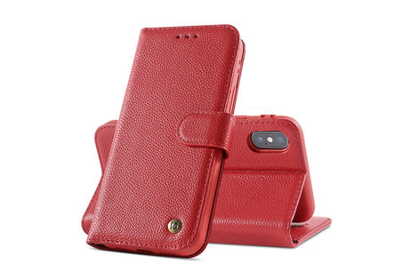 BAOHU Echt Lederen Book Case Hoesje - Leren Portemonnee Telefoonhoesje - Geschikt voor iPhone Xs Max - Rood