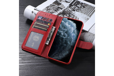 Echt Lederen Book Case Hoesje - Leren Portemonnee Telefoonhoesje - Geschikt voor iPhone Xs Max - Rood