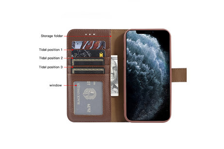 Echt Lederen Book Case Hoesje - Leren Portemonnee Telefoonhoesje - Geschikt voor iPhone Xs Max - Bruin