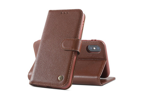BAOHU Echt Lederen Book Case Hoesje - Leren Portemonnee Telefoonhoesje - Geschikt voor iPhone Xs Max - Bruin