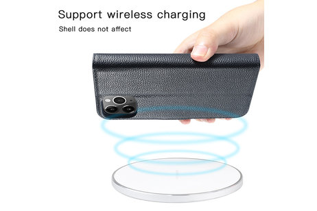 BAOHU Echt Lederen Book Case Hoesje - Leren Portemonnee Telefoonhoesje - Geschikt voor iPhone 11 Pro - Navy