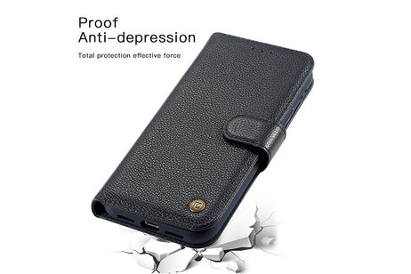 Echt Lederen Book Case Hoesje - Leren Portemonnee Telefoonhoesje - Geschikt voor iPhone 11 Pro - Navy