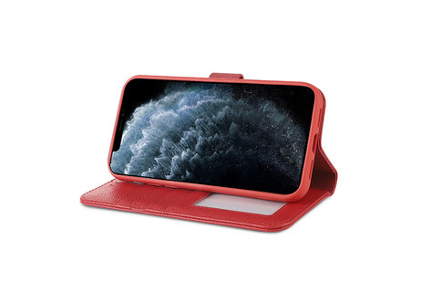 Echt Lederen Book Case Hoesje - Leren Portemonnee Telefoonhoesje - Geschikt voor iPhone 11 Pro - Rood