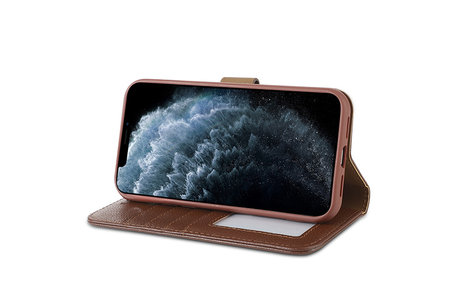 BAOHU Echt Lederen Book Case Hoesje - Leren Portemonnee Telefoonhoesje - Geschikt voor iPhone 11 Pro - Bruin