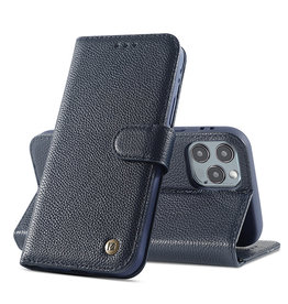 BAOHU Echt Lederen Book Case Hoesje iPhone 11 Pro Max - Navy