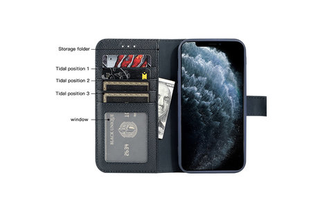 Echt Lederen Book Case Hoesje - Leren Portemonnee Telefoonhoesje - Geschikt voor iPhone 11 Pro Max - Navy