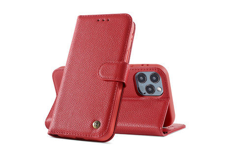 BAOHU Echt Lederen Book Case Hoesje - Leren Portemonnee Telefoonhoesje - Geschikt voor iPhone 11 Pro Max - Rood