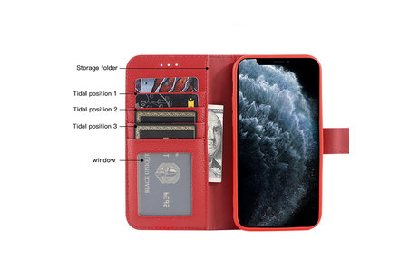 Echt Lederen Book Case Hoesje - Leren Portemonnee Telefoonhoesje - Geschikt voor iPhone 11 Pro Max - Rood