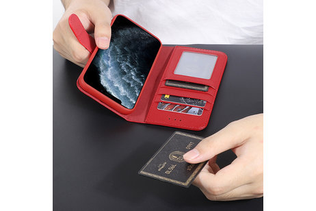 Echt Lederen Book Case Hoesje - Leren Portemonnee Telefoonhoesje - Geschikt voor iPhone 11 Pro Max - Rood
