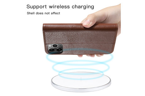 BAOHU Echt Lederen Book Case Hoesje - Leren Portemonnee Telefoonhoesje - Geschikt voor iPhone 11 Pro Max - Bruin