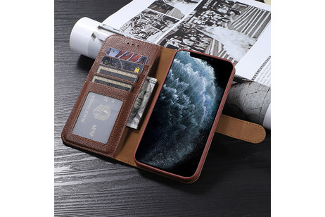 Echt Lederen Book Case Hoesje - Leren Portemonnee Telefoonhoesje - Geschikt voor iPhone 11 Pro Max - Bruin