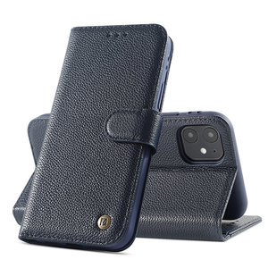 Echt Lederen Book Case Hoesje - Leren Portemonnee Telefoonhoesje - Geschikt voor iPhone 12 Mini - Navy