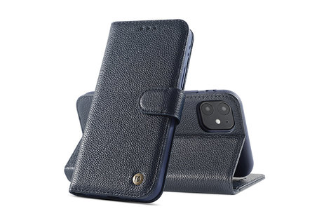 BAOHU Echt Lederen Book Case Hoesje - Leren Portemonnee Telefoonhoesje - Geschikt voor iPhone 12 Mini - Navy