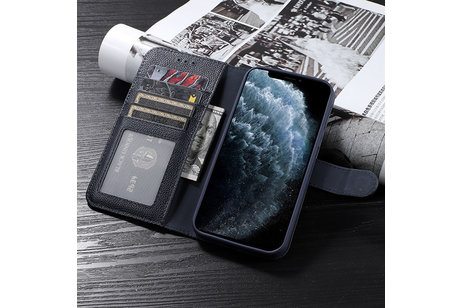 BAOHU Echt Lederen Book Case Hoesje - Leren Portemonnee Telefoonhoesje - Geschikt voor iPhone 12 Mini - Navy