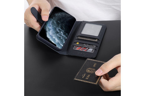 BAOHU Echt Lederen Book Case Hoesje - Leren Portemonnee Telefoonhoesje - Geschikt voor iPhone 12 Mini - Navy