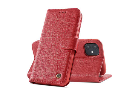 Echt Lederen Book Case Hoesje - Leren Portemonnee Telefoonhoesje - Geschikt voor iPhone 12 Mini - Rood