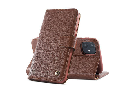 BAOHU Echt Lederen Book Case Hoesje - Leren Portemonnee Telefoonhoesje - Geschikt voor iPhone 12 Mini - Bruin