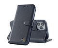 BAOHU Echt Lederen Book Case Hoesje - Leren Portemonnee Telefoonhoesje - Geschikt voor iPhone 12  / iPhone 12 Pro - Navy