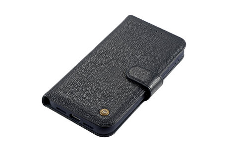 BAOHU Echt Lederen Book Case Hoesje - Leren Portemonnee Telefoonhoesje - Geschikt voor iPhone 12 Pro Max - Navy