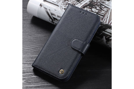 BAOHU Echt Lederen Book Case Hoesje - Leren Portemonnee Telefoonhoesje - Geschikt voor iPhone 12 Pro Max - Navy