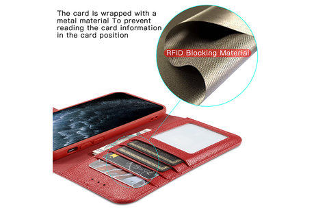 BAOHU Echt Lederen Book Case Hoesje - Leren Portemonnee Telefoonhoesje - Geschikt voor iPhone 12 Pro Max - Rood