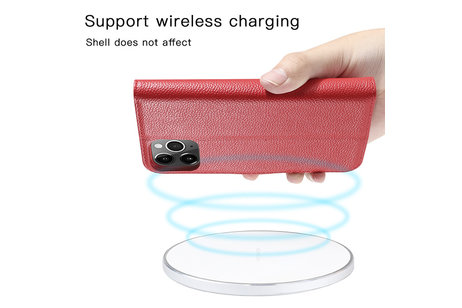 BAOHU Echt Lederen Book Case Hoesje - Leren Portemonnee Telefoonhoesje - Geschikt voor iPhone 12 Pro Max - Rood