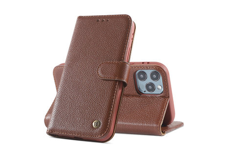BAOHU Echt Lederen Book Case Hoesje - Leren Portemonnee Telefoonhoesje - Geschikt voor iPhone 12 Pro Max - Bruin