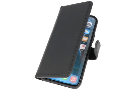 Handmade Lederen Book Case Telefoonhoesje - Wallet Case - Portemonnee Hoesje voor iPhone 12 - 12 Pro - Zwart